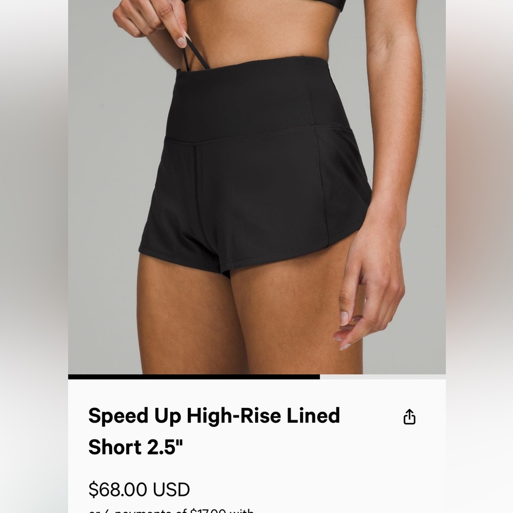 Sped up high rise short 2.5, size 8. Black